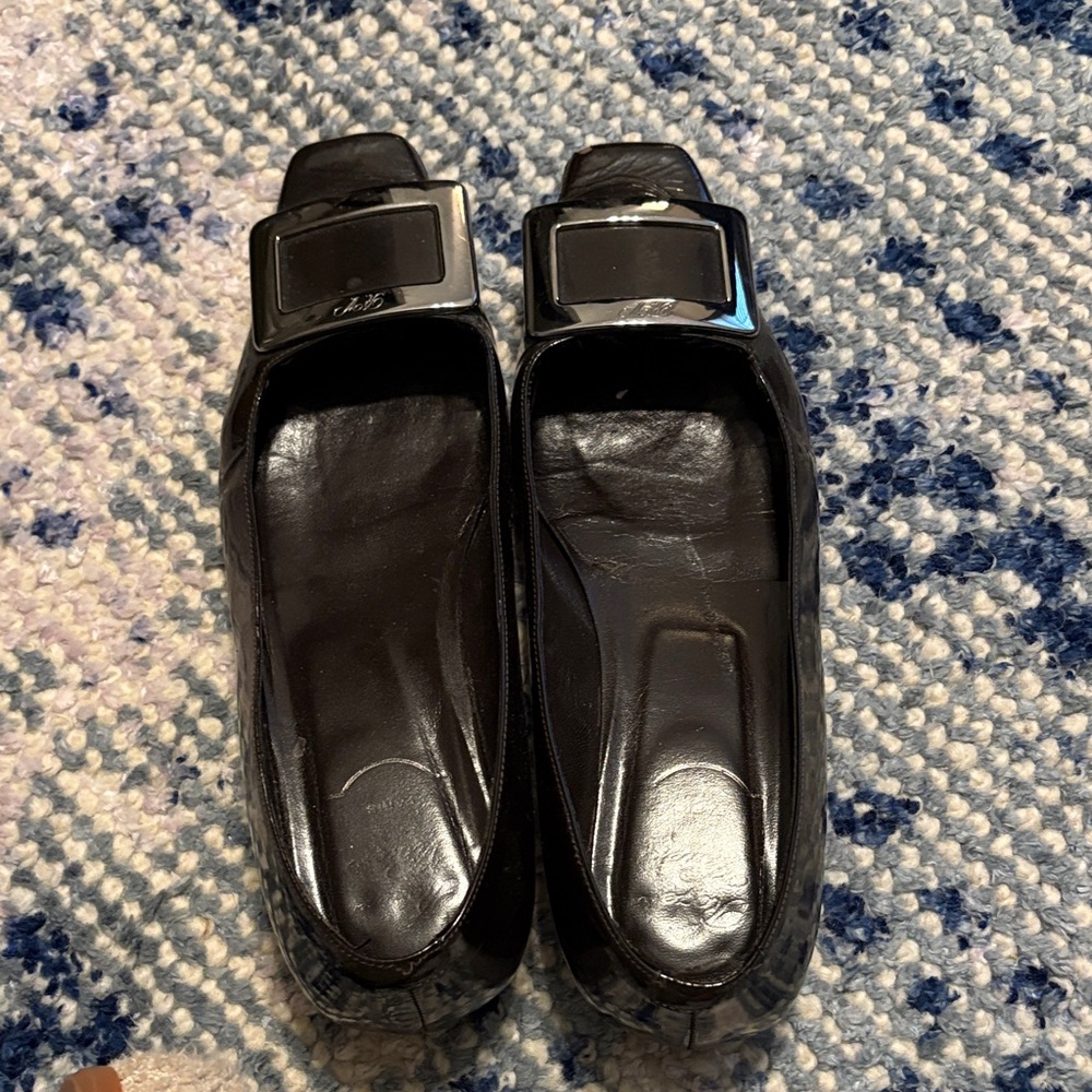 Roger Vivier Brown Flats with Silver Buckle